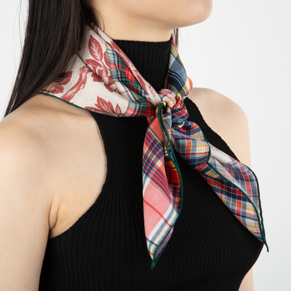 Floral & Plaid Silk Scarf - Secret Location