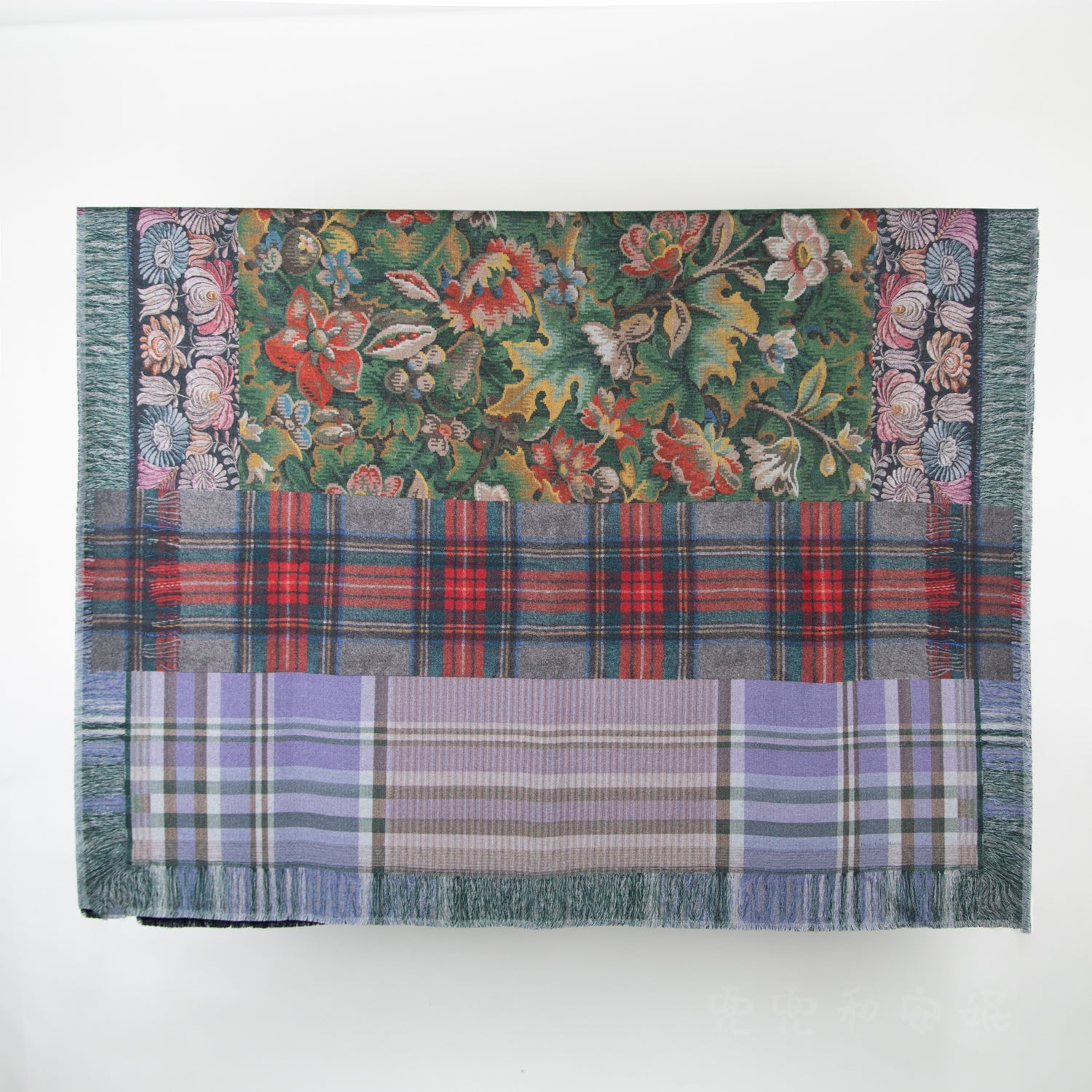 Multi-Colored Wool Shawl With Floral, Tartan & Geometric Prints - Secret  Location