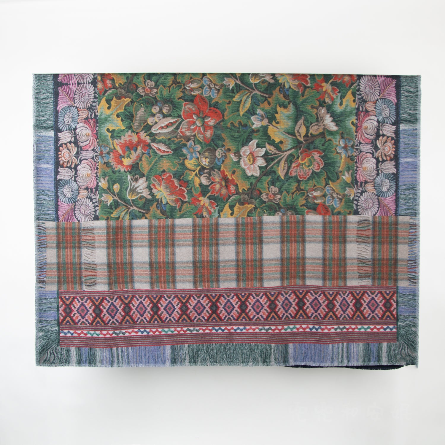 pierre louis mascia multi colored floral plaid and geometric print wool blanket