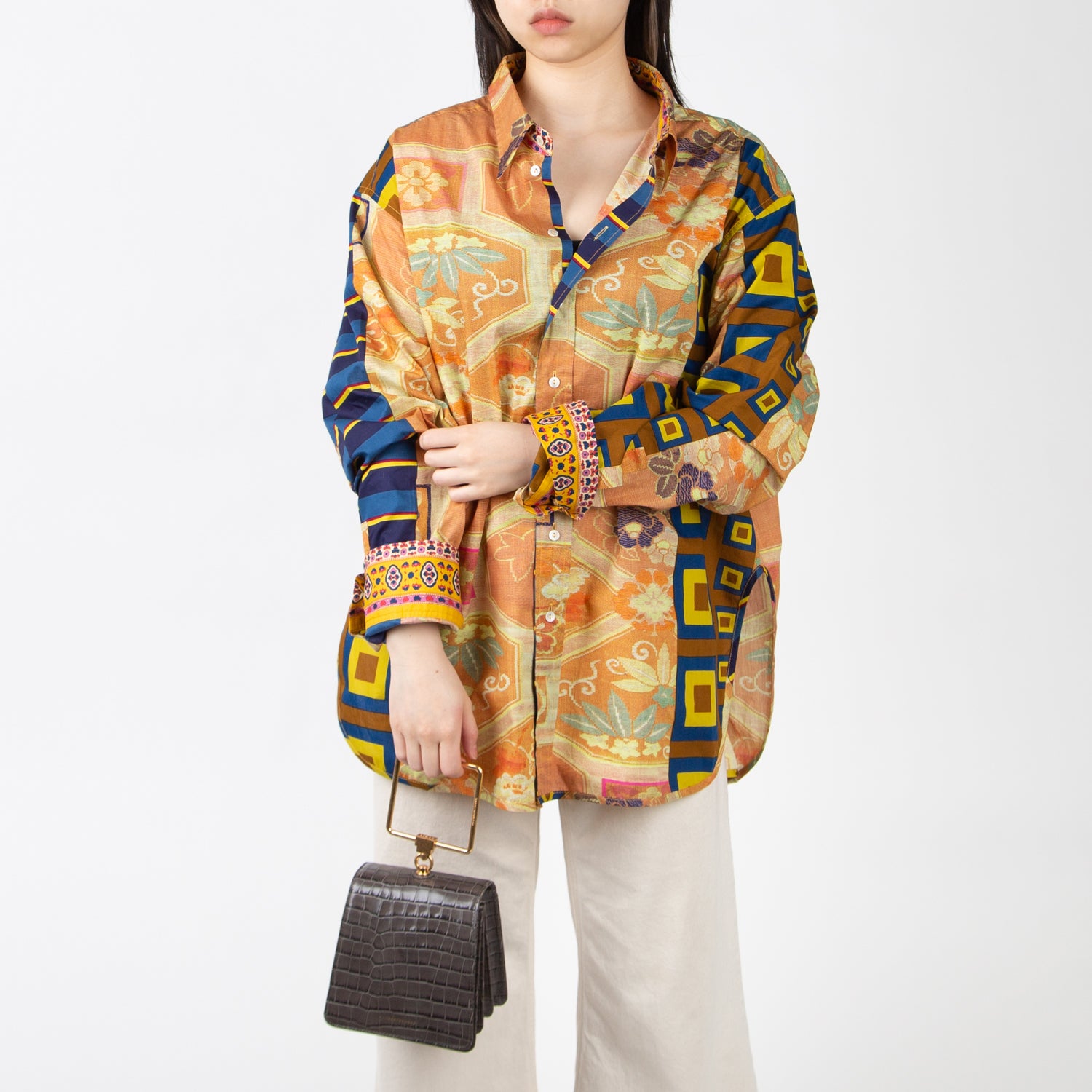 pierre louis mascia geometric dress shirt orange and blue