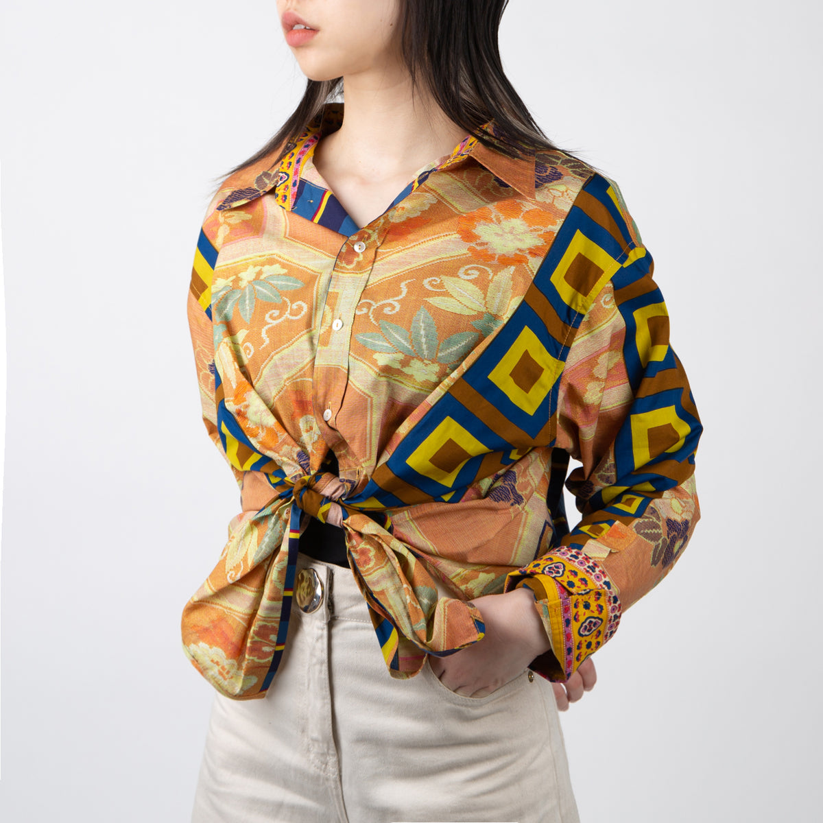 pierre louis mascia geometric dress shirt orange and blue