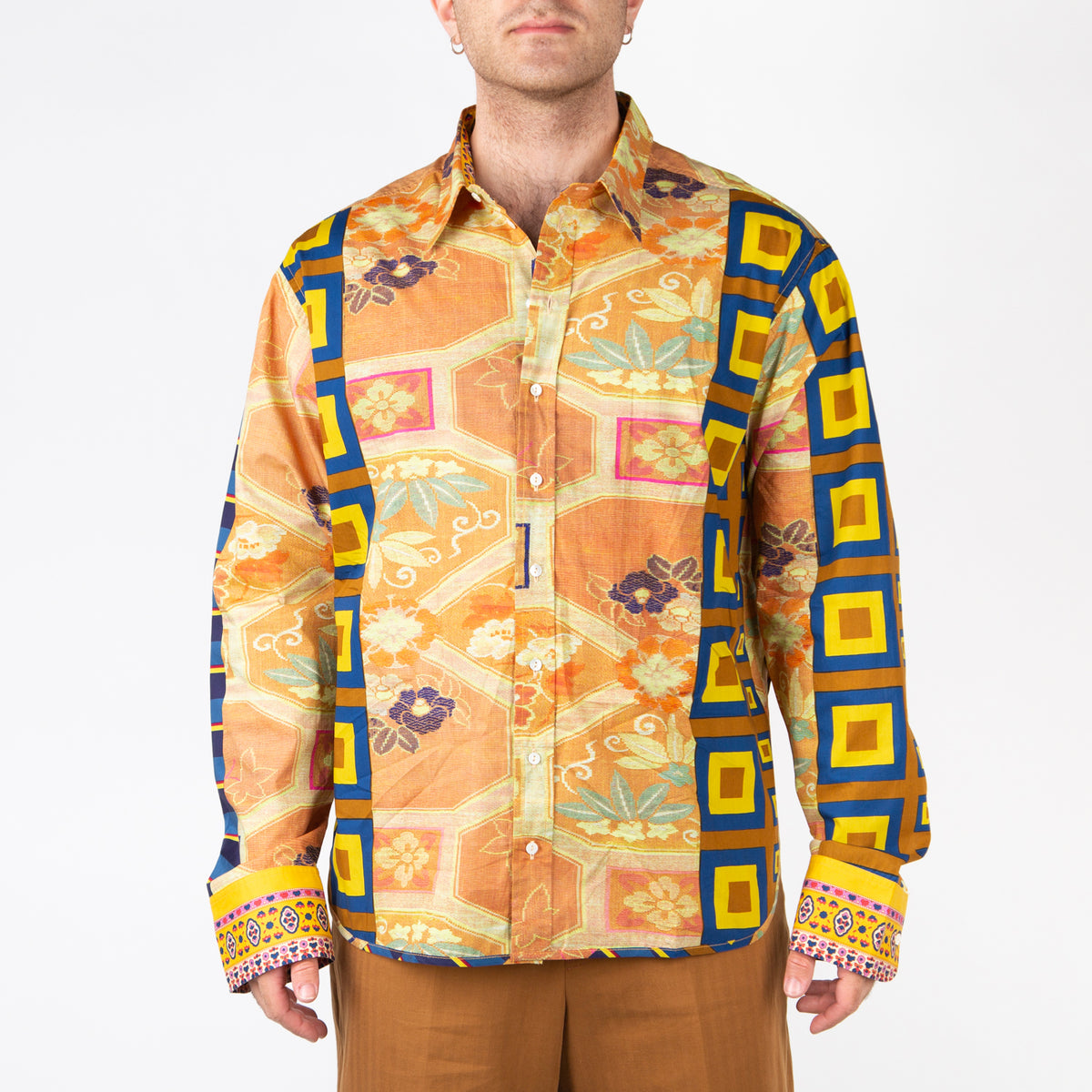 pierre louis mascia geometric dress shirt orange and blue