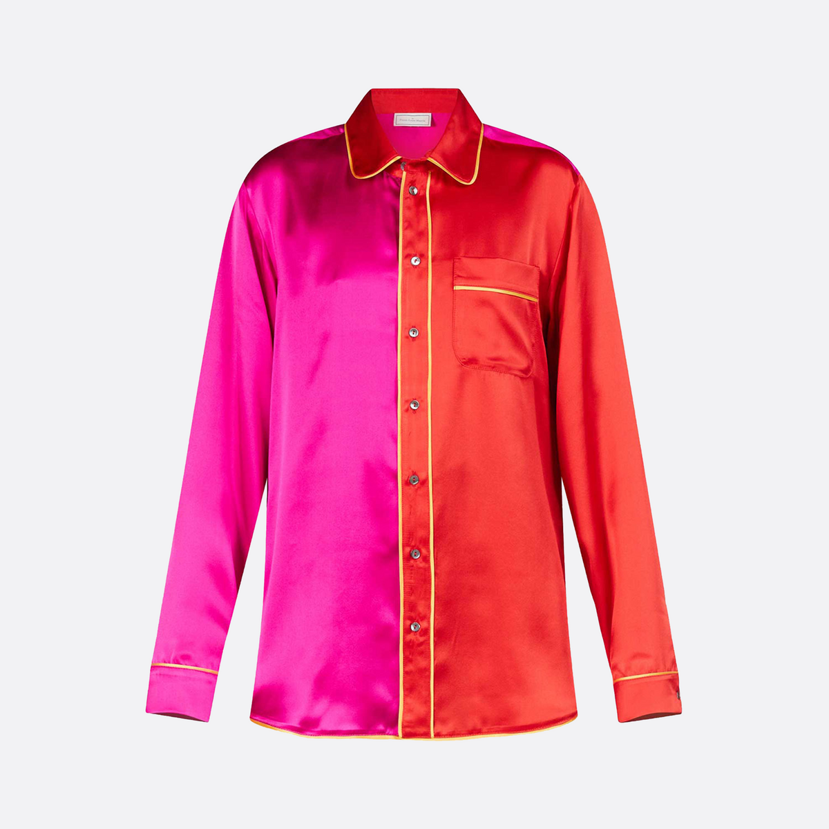 Contrast Silk Button Down Shirt, magenta &amp; red
