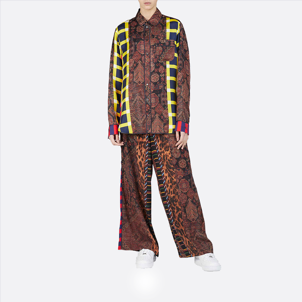 Mixed Print Floral Button Down Shirt, silk