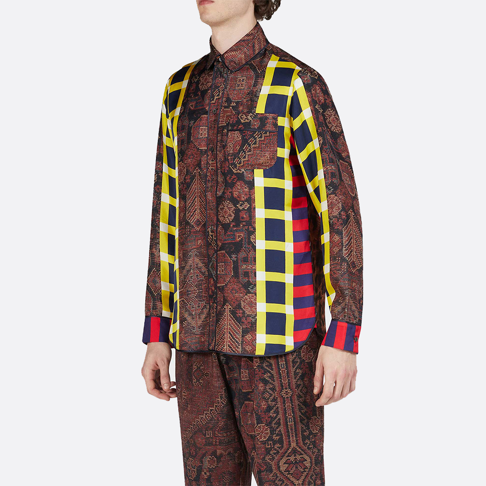 Mixed Print Floral Button Down Shirt, silk