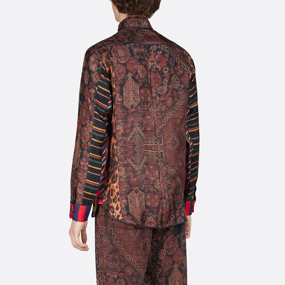 Mixed Print Floral Button Down Shirt, silk