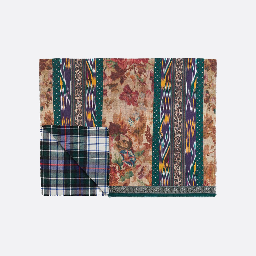 Multi-Panel Print Shawl, floral and plaid