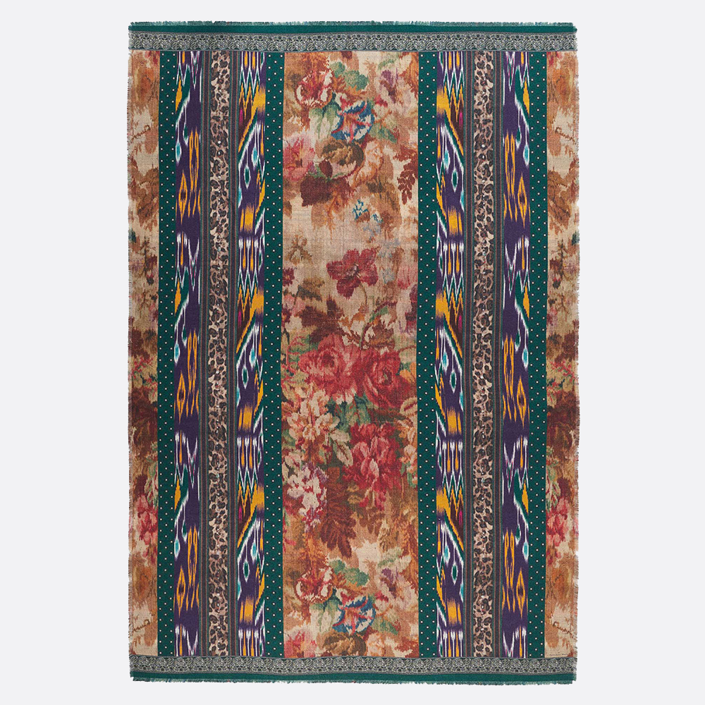 Multi-Panel Print Shawl, floral and plaid