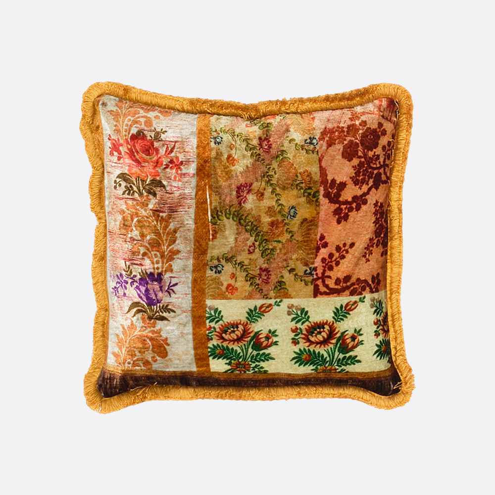 Velvet Cushion with Vintage Floral Print