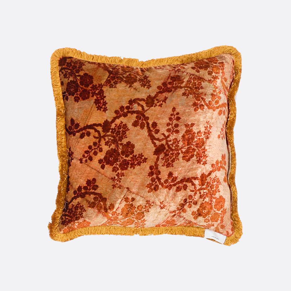 Velvet Cushion with Vintage Floral Print