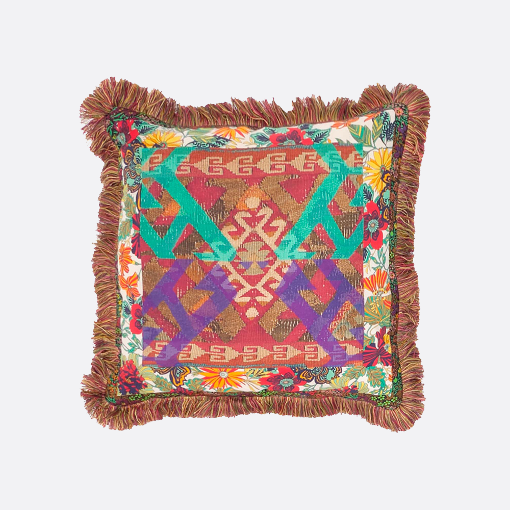 Double Sided Multicolour Cushion with Fringe 