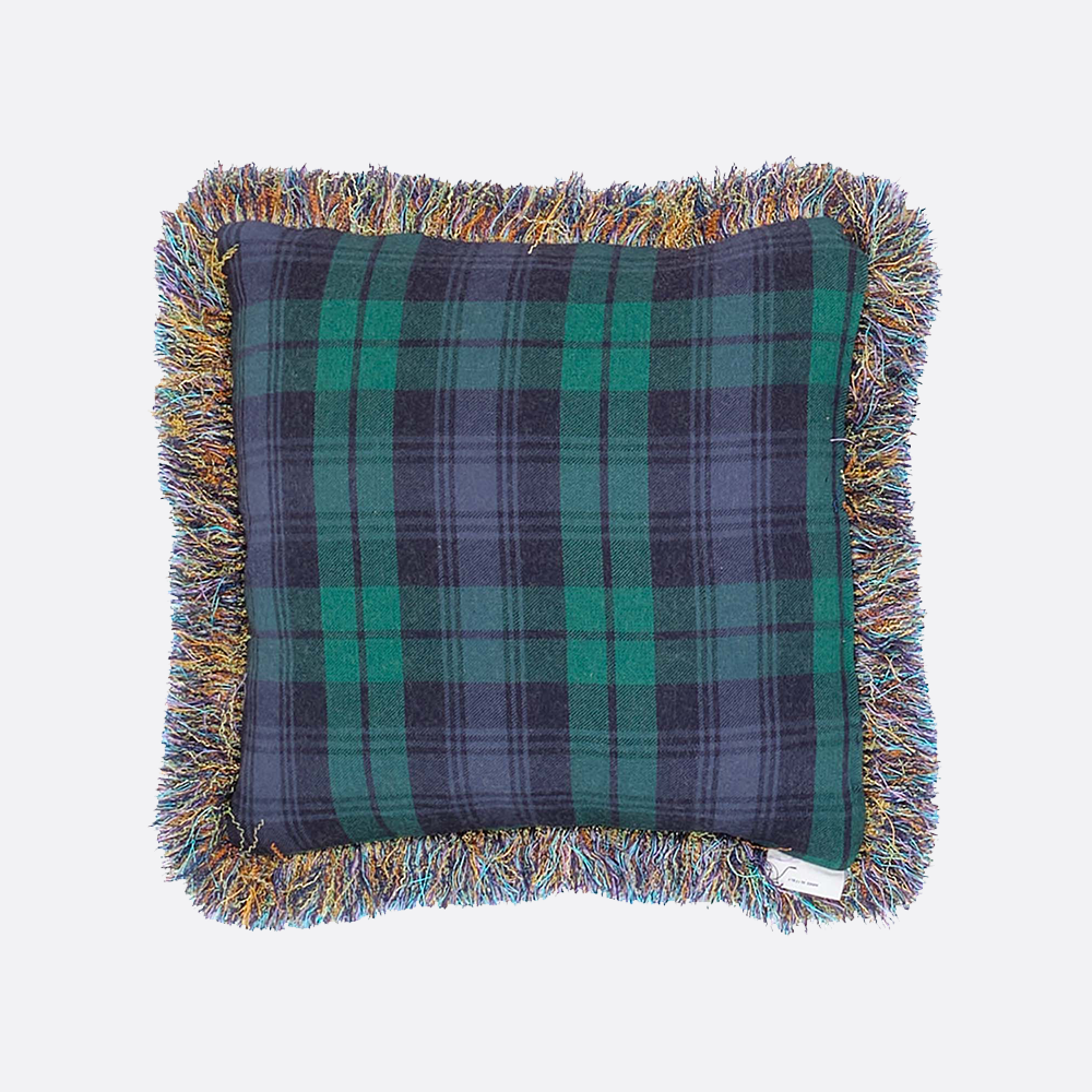 Double Sided Cushion with Fringe featuring greens and blues