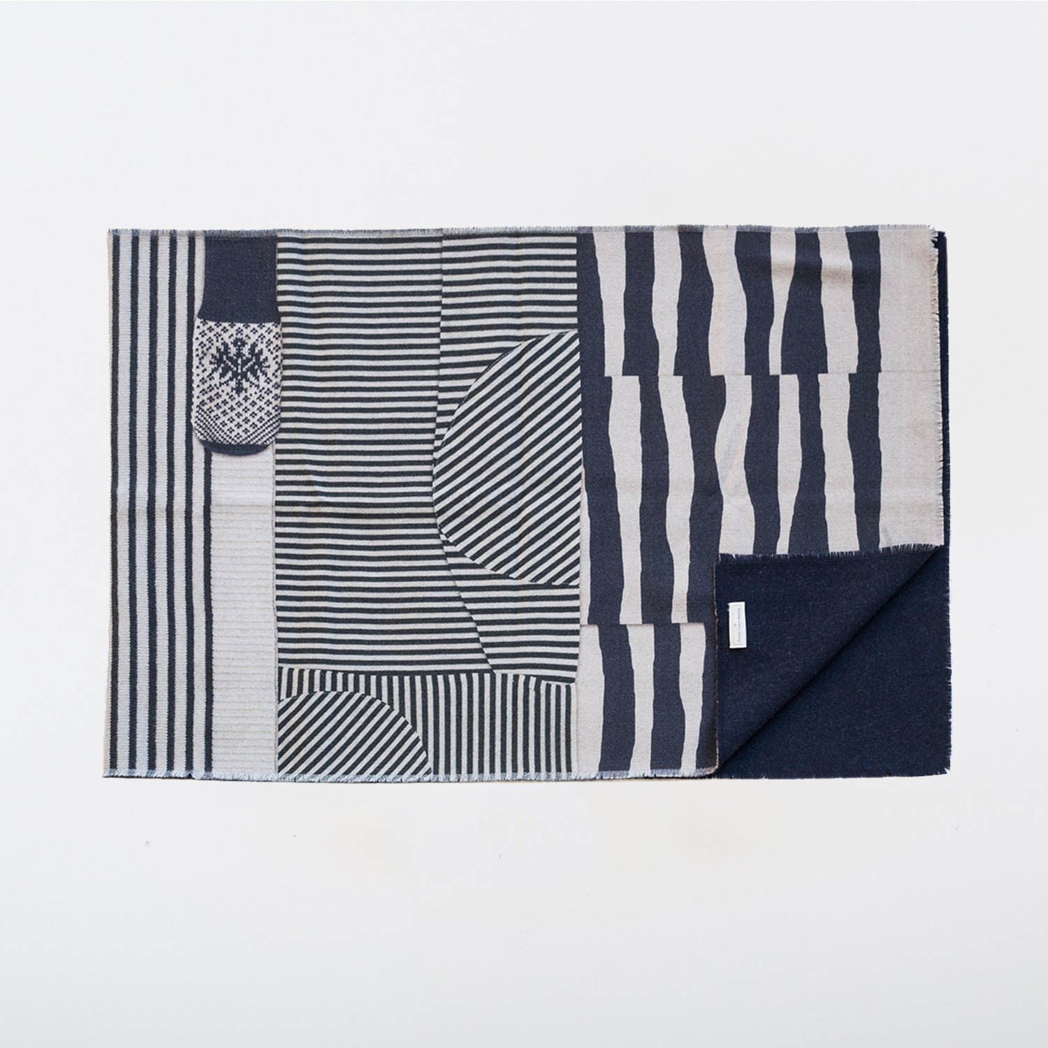 Mix Print Wool Shawl, navy and grey - Secret Location